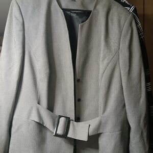Liz Claiborne Black and White Textured Suit Jacket with Belt